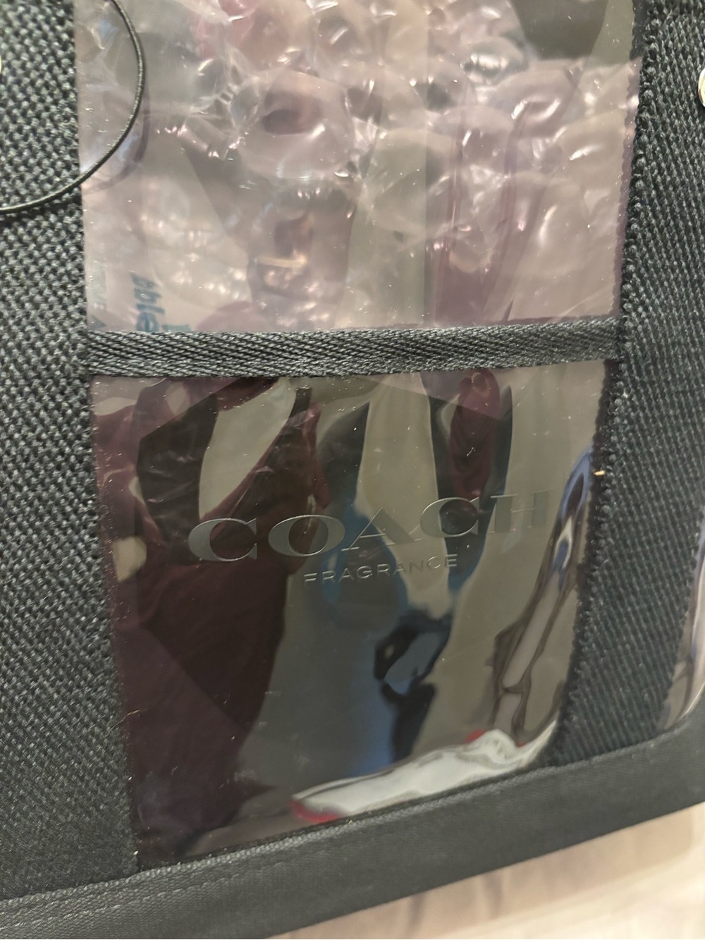Coach Fragrance Clear Black PVC Tote Bag Large Reusable Shopper Travel Beach - Picture 3 of 12